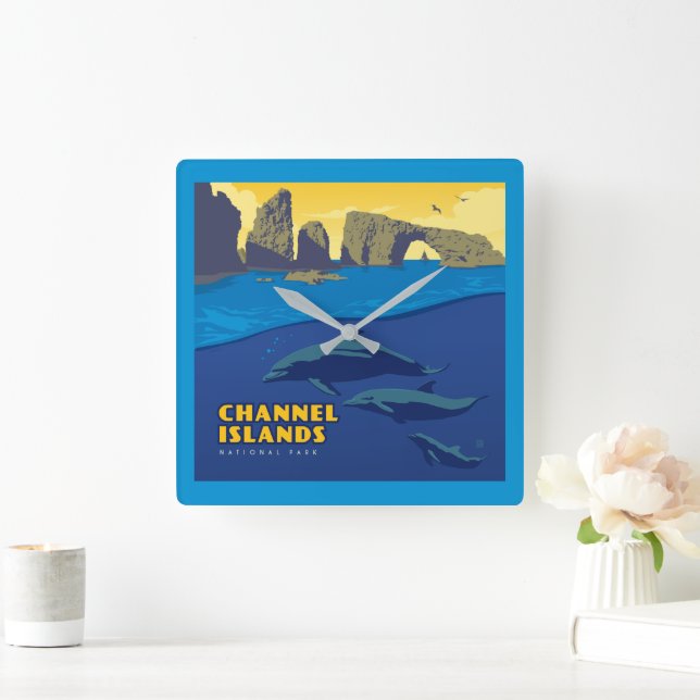 Channel Islands National Park Dolphins Quadratische Wanduhr (Zuhause)