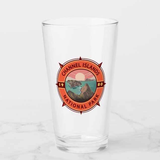 Channel Islands National Park Retro Compass Emblem Glas (Vorderseite)
