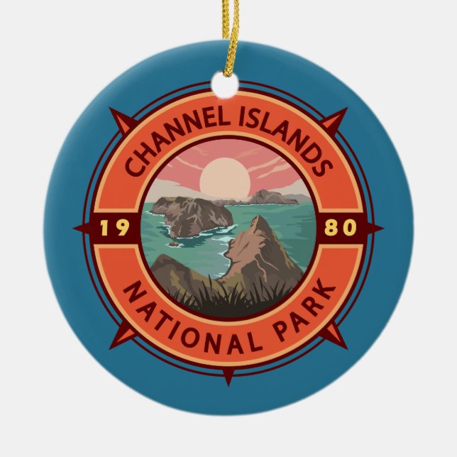 Channel Islands National Park Retro Compass Emblem Keramik Ornament (Vorne)