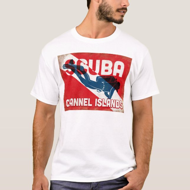 Channel Islands Scuba Diver - Blue Retro T-Shirt (Vorderseite)