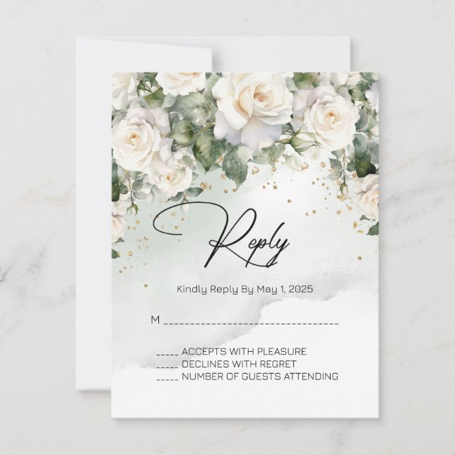 Chantilly Lace Rose Wedding RSVP Card Karte (Vorderseite)