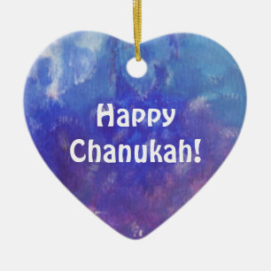 Chanukah Aqua-lila Malerei-Herz-Verzierung Keramikornament