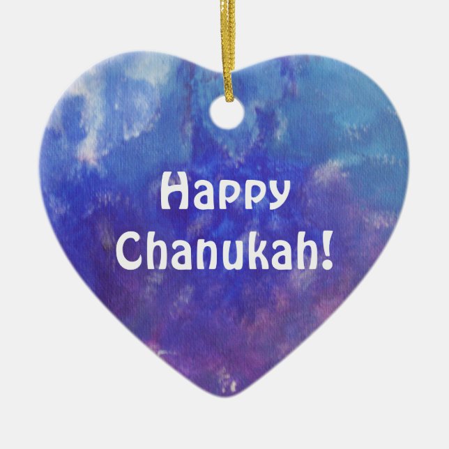 Chanukah Aqua-lila Malerei-Herz-Verzierung Keramikornament (Vorne)