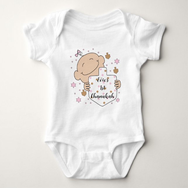 Chanukah Baby Pink Baby Bodysuit Strampler (Vorderseite)