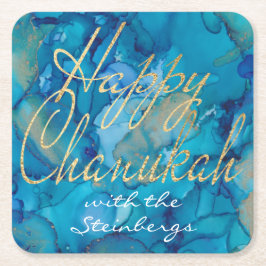 Chanukah Blue Gold Rechteckiger Pappuntersetzer