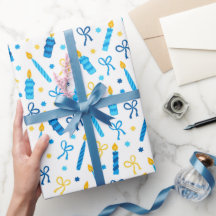 Chanukah Candles Burning White Blue Gold