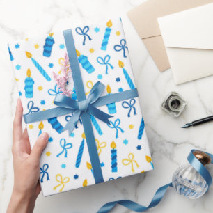 Chanukah Candles Burning White Blue Gold Geschenkpapier