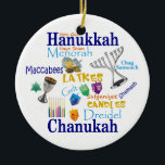 Chanukah Collage/Licht der Lichter Keramik Ornament<br><div class="desc">Chanukah Ornament zeigt Symbole und Worte für den Urlaub. Zurück lautet: Licht.</div>