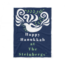 Chanukah Dove Stencil Fleece Blanket