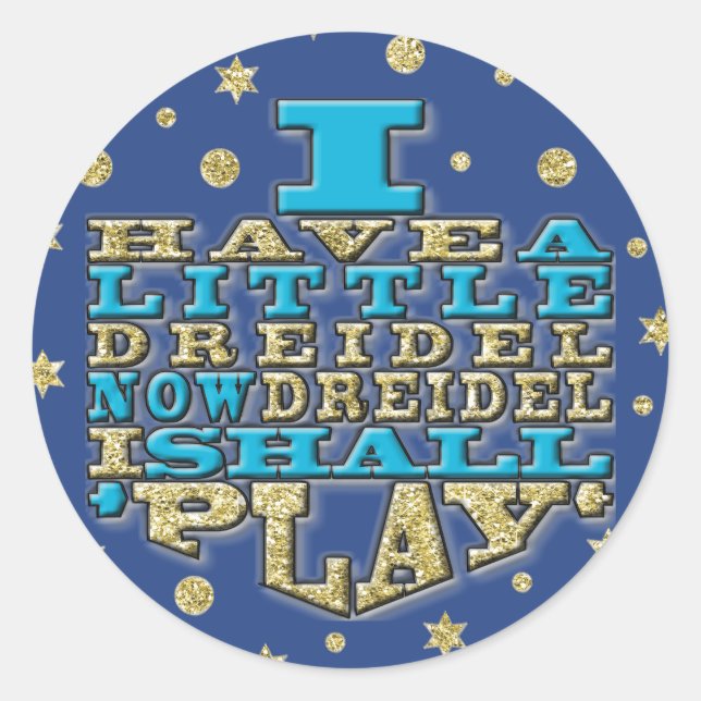 Chanukah "Dreidel Play/Gold,Blue" Stickers Round (Vorderseite)