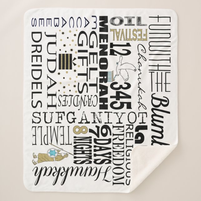 Chanukah Fun Words Sherpa Blanket/Mittel Sherpadecke (Vorderseite)