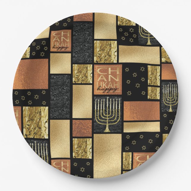 Chanukah Funkelnd Tiles Pappteller (Vorderseite)