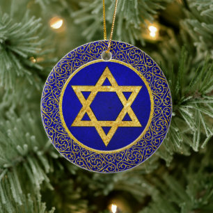 Chanukah Hanukkah חֲנֻכָּה Blau und Gold Keramik Ornament