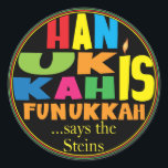 Chanukah/Hanukkah "HanukkahFunukka" Stickers Round<br><div class="desc">Chanukah/Hanukkah "Hanukkah ist Funukkah" Stickers Round. Viel Spaß mit diesen Aufklebern wie Tortenpfropfen, Geschenketiketten, Taschenschließungen oder was auch immer Ihre Feierlichkeiten sind! Personalisieren durch Löschen "... sagt die Steine" und fügen Sie Ihre eigenen Wörter hinzu, indem Sie Ihren bevorzugten Schriftart Stil, Größe und Farbe verwenden. Der Hintergrund kann durch Auswahl...</div>