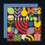 Chanukah Hanukkah Menorah Donut Jewish Stars Karte<br><div class="desc">Hanukkah / Chanukah farbenfrohe moderne geometrische Muster Grußkarte. Menorah, Dreidel, Jüdische Stars, Donut & Olivenöl... sie sind alle hier. Jewish Hanukkah Symbols Space, um Ihren personalisierten Text auf der Rückseite hinzuzufügen. Alles Gute wünscht Hanukkah. Im Inneren steht Hebräisch "Chanukah Sameach". (Happy Chanukah) Dieses Hochgefühl, sehen Sie, ist ein großartiger Weg,...</div>