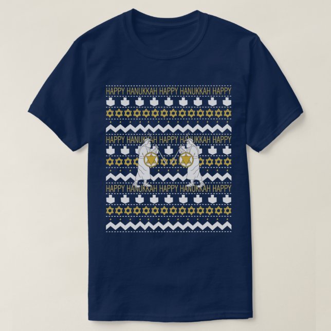 Chanukah/Hanukkah Men's "Ugly Sweater" T - Shirt (Design vorne)