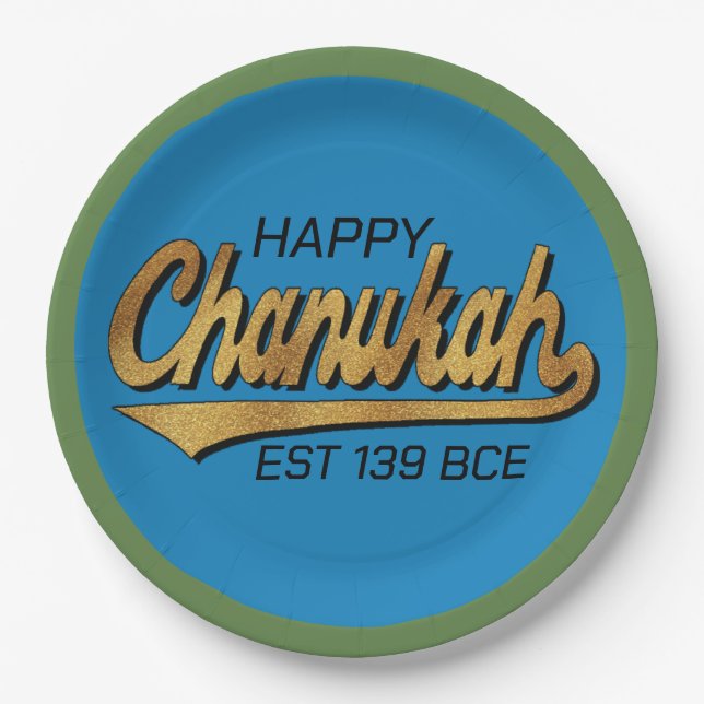 Chanukah Happy Retro Green Trim Pappteller (Vorderseite)