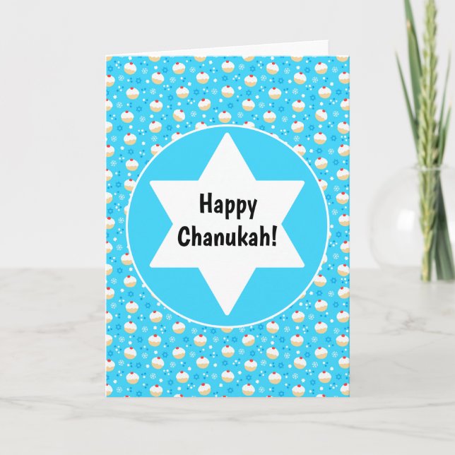 Chanukah Jelly Doughnut Jewish Stars Schneeflocken Karte (Vorderseite)