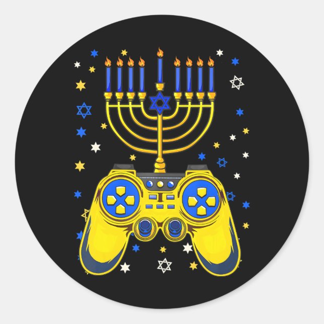 Chanukah Jewish Menorah Gamer Funny Gaming Runder Aufkleber (Vorderseite)