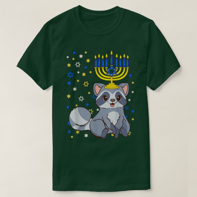 Chanukah Jewish Menorah Raccoon Funny Hanukkah T-Shirt (Design vorne)