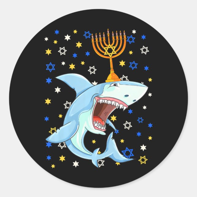 Chanukah Jewish Menorah Shark Funny Hanukkah Runder Aufkleber (Vorderseite)