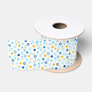 Chanukah Jewish Stars Snowflakes White Blue Gold Satinband