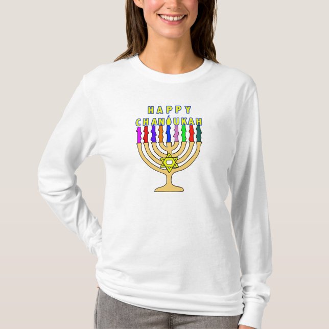 Chanukah Menorah beleuchtet T - Shirt (Vorderseite)