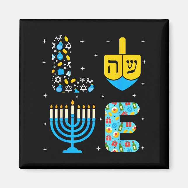 Chanukah Menorah Dreidel Icons Hanukkah Love Celeb Magnet (Vorne)