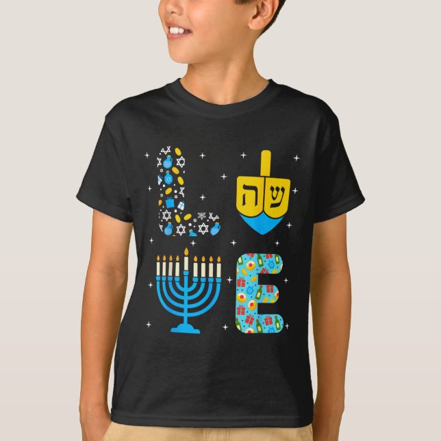 Chanukah Menorah Dreidel Icons Hanukkah Love Celeb T-Shirt (Vorderseite)