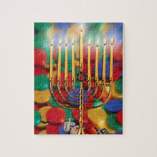 Chanukah Menorah, Dreidel, Süßigkeit Puzzle