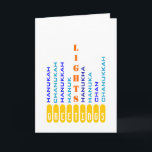 Chanukah Menorah in Words Card Feiertagskarte<br><div class="desc">Diese Menorah besteht aus "Kerzen" aus den verschiedenen Zaubersprüchen Chanukah/Hanukkah... </div>