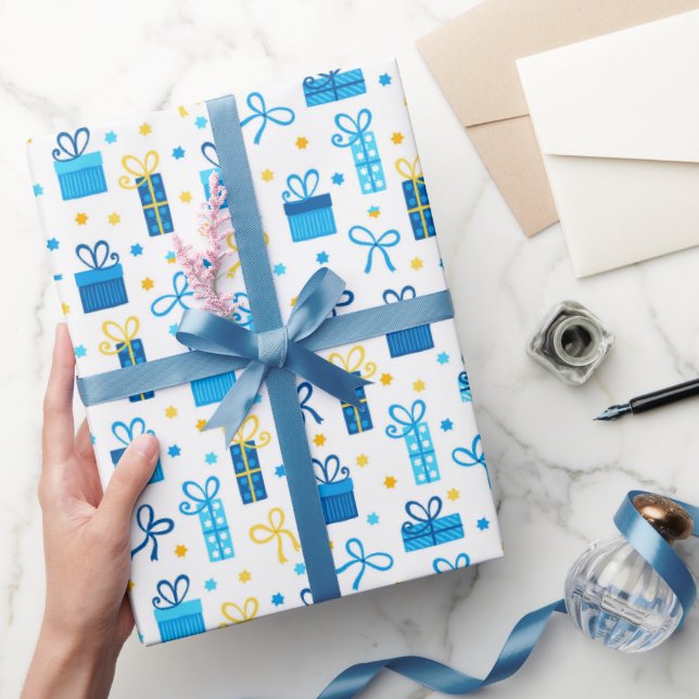 Chanukah präsentiert Geschenke w/Bows Blue White G Geschenkpapier (Schenken)