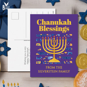 CHANUKAH-SEGEN Jüdische Menora Streifen Chanukka Feiertagspostkarte