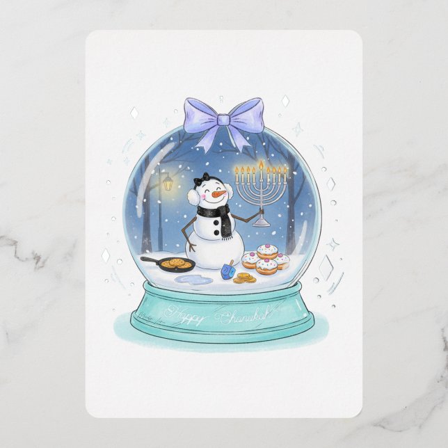 Chanukah Snow Globe Folieneinladung (Vorderseite)