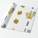 Chanukah Wrapping Paper Geschenkpapier<br><div class="desc">Chanukah Packpapier mit handgezeichneten Chanukah Grafiken von Gegenständen für Chanukah,  eine Chanukah menorah,  ein dreiel,  und Kerzen.</div>