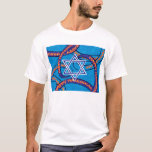 Chanukka-Bänder T-Shirt<br><div class="desc">Das Ritual,  entsprechend jüdischem Gesetz und Gewohnheit,  ist,  ein Singlelicht jede Nacht für acht Nächte zu beleuchten. Die Kerzen werden an einem vorstehenden Fenster gegründet oder der Tür nähern,  die zu die Straße führt.</div>