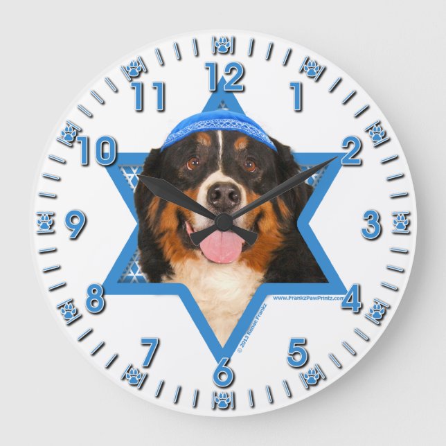 Chanukka-Davidsstern - Bernese Gebirgshund Große Wanduhr (Vorderseite)