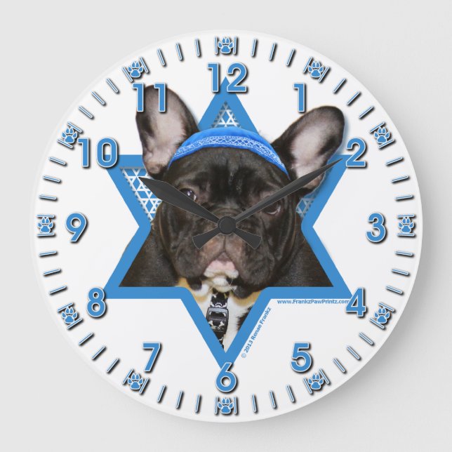 Chanukka-Davidsstern - Französische Bulldogge - Große Wanduhr (Vorderseite)