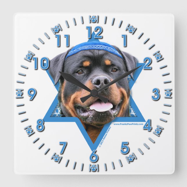 Chanukka-Davidsstern - Rottweiler Quadratische Wanduhr (Vorderseite)