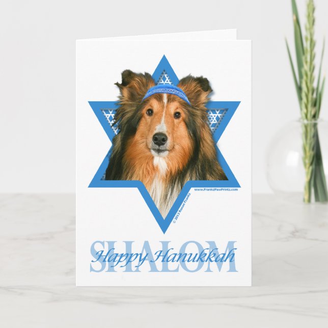 Chanukka-Davidsstern - Sheltie Feiertagskarte (Vorderseite)