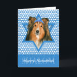 Chanukka-Davidsstern - Sheltie Feiertagskarte<br><div class="desc">Was Sprichwort glückliches Chanukka machen könnte mehr Spaß als, diesen Sheltie Hund habend, ein Yamaka zu tragen, das durch den Davidsstern Umgeben wurde. Dieser wunderliche Feiertagsentwurf ist sicher, Ihre Freunde und Familie sowie andere Tierliebhaber zu erfreuen. Dieser Entwurf ist herein über 100 verfügbar Hundezucht. Wenn Sie nicht Ihren Lieblingshund sehen...</div>