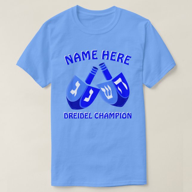 Chanukka Dreidels in blauem niedlichem Dreidel T-Shirt (Design vorne)