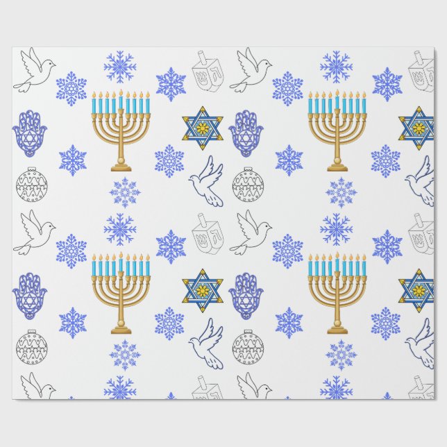 Chanukka-Geschenkpapier mit Menora-Muster  Geschenkpapier (Flach)