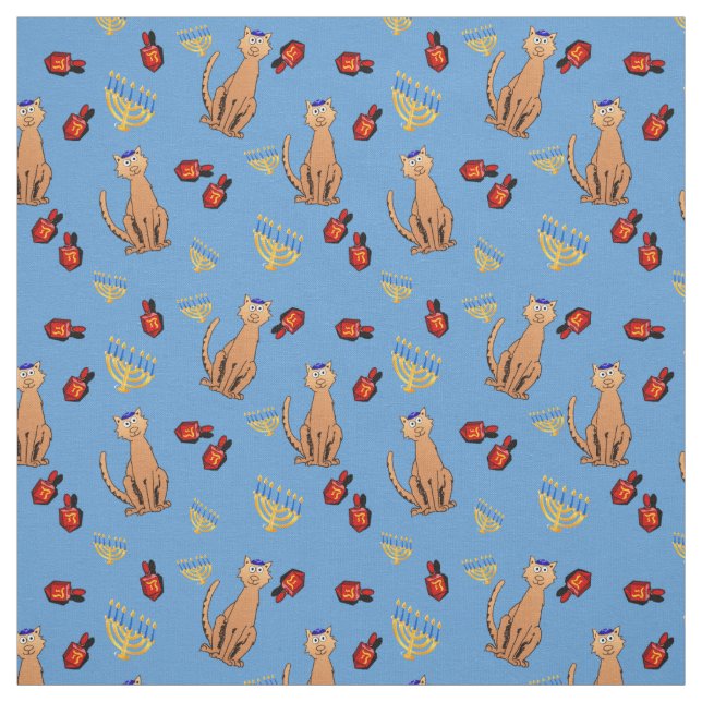 Chanukka-Katze Dreidel blaues Verpackungs-Gewebe Stoff (Muster)