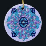 Chanukka Keramik Ornament<br><div class="desc">Blues aller Schatten, Flieder und Lavendels in einer Blumenform mit einem geknoteten sechs-mit Seiten versehenen Stern in der Mitte sind eine große Weise, Chanukka zu feiern und Ihre Individualität gleichzeitig auszudrücken.</div>