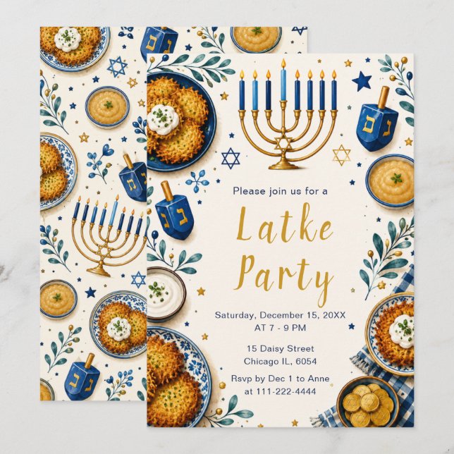 Chanukka-Latke-Party Einladung (Vorne/Hinten)