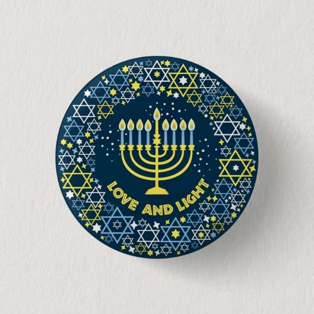 Chanukka-Menora Davidstern Kranz Button (Vorderseite)