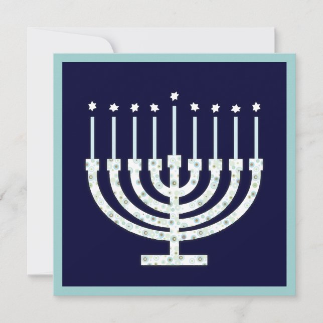 Chanukka Menorah mit Kerzen im Tupfen Einladung (Vorderseite)
