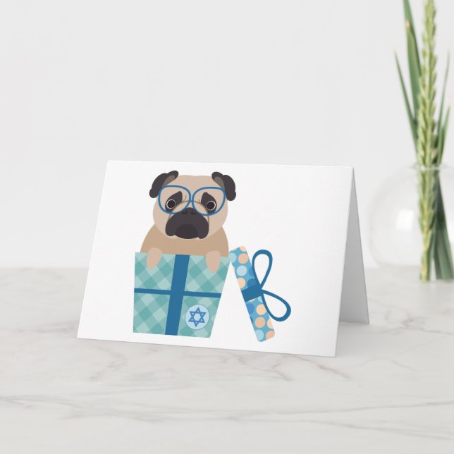 Chanukka-Mops-Geschenk Feiertagskarte (Vorderseite)