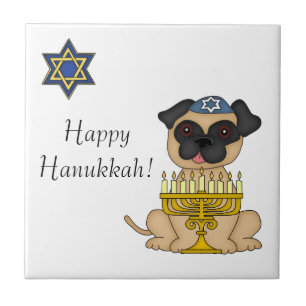 Chanukka-Mops Hund mit Menorah Fliese